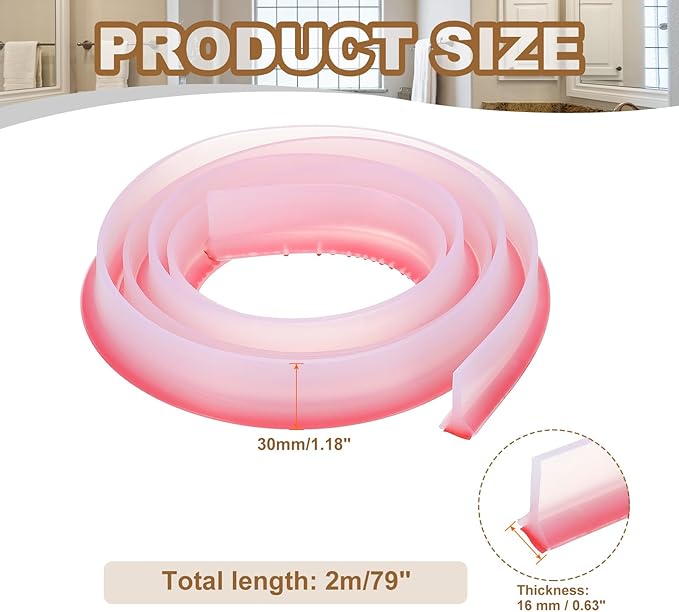 PATIKIL 79 Inch Collapsible Shower Threshold Water Dam Guard, Shower Stopper Barrier Self Adhesive Sink Splash Guards for Frameless Shower Door Bottom, Clear (1.2"Wx0.6"T)