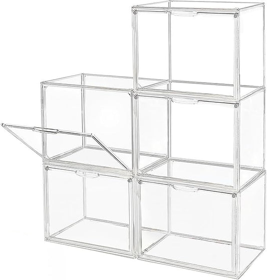 Clear Stackable Plastic Storage Bins with Magnetic Lid, Dustproof Book & Cosmetic Display Cases, Large Figures Collectibles Showcase, Shoe Box, Protection Organizer (L, Count, 5)