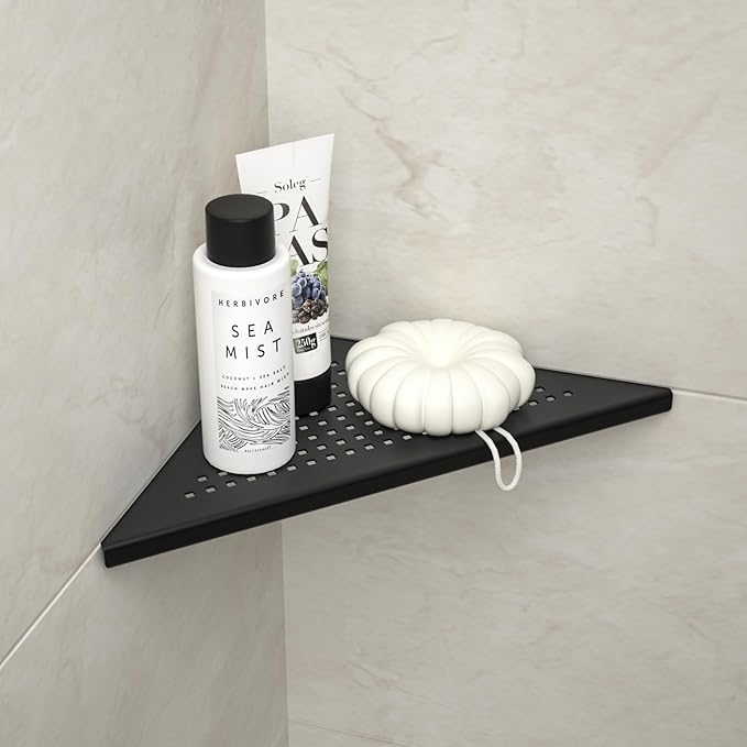 Corner Shower Shelf, 10" Matte Black 304 Stainless Steel Grout in Shelf Rack for for Tiled Wall, Recessed Bathroom Shelf