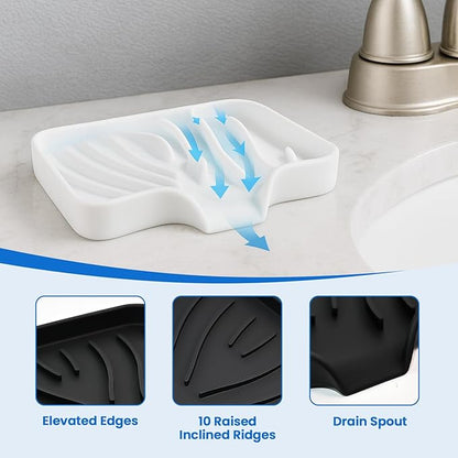 3 Pack Silicone Soap Dish with Drain - Bar Soap Holder for Shower, Bathroom and Kitchen Sink Organize (2Pack Black + 1Pack White)