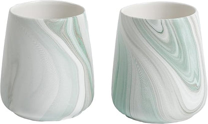 2Pcs Toothbrush Holder for Bathroom - Marble Green Ceramic Tooth Brushing Holders Set, Toothbrush Cup & Toothpaste Organizer for Bathroom Countertop, Makeup Brush Holder, Pen Holder for Home Storage