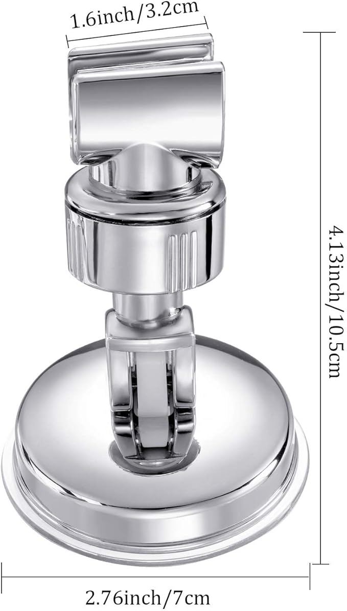 Zhehao Adjustable Shower Head Holder, Removable Suction Cup Shower Head Holder, No Drill Wall Mounted Suction Bracket with Chrome Polished for Marble Glass Metal Ceramic(1,Silver Wrench)