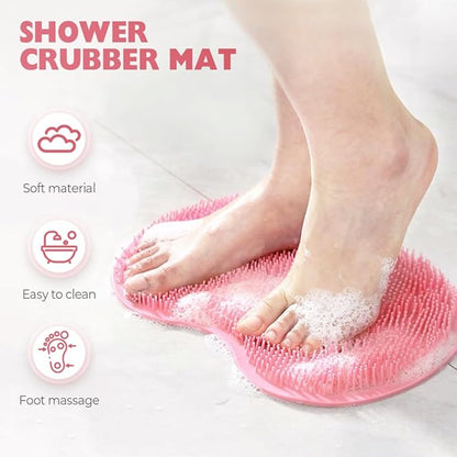 Silicone Shower Foot Scrubber Mat, 2025 Upgraded Exfoliating Bath Pad with Non-Slip Suction Cups Wall Mounted Foot Cleaning Mat (Green)
