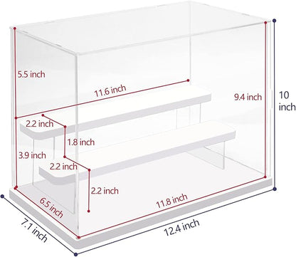 Choowin 3 Tier Clear Acrylic Display Case for Collectibles, Mini Figures, Pop Mart, Labubu, Sonny Angel, Smiski - Assemble Dustproof Acrylic Display Box with Door, Stand (White Base Step)