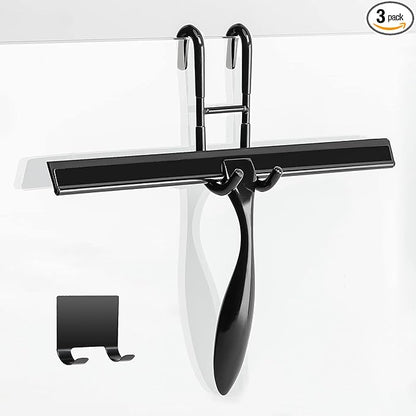Simtive 12-Inch Shower Squeegee Set, Includes Shower Door Hook and Adhesive Hook, Squeegee for Shower Doors, Mirror and Window, Black