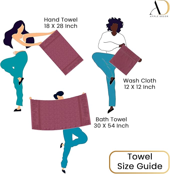 Ample Decor Bathroom Towel Set of 6-2 Bath Towel, 2 Hand Towel, 2 Wash Cloths – Ideal for Gifting, Hotel, Gym, Spa - Grape Purple