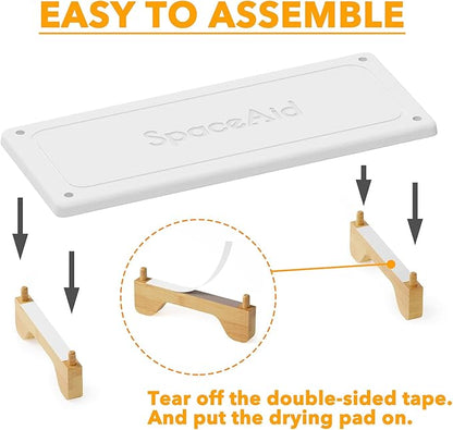 SpaceAid DryingNeat Sink Organizer, Instant Dry Sink Caddy Organizers, Kitchen Sponge Soap Holder Dispenser, Countertop Fast Drying Rack (Bamboo Feet, White)