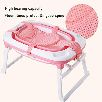 Baby Bath Seat Support Net Soft Headrest Baby Bath Cushion Pad, Breathable Newborn Infant Bathtub Shower Mesh Mat, Adjustable Shower Pad Portable Anti-Slip Bath Sling 0-18 Months, Pink (No Bathtub)