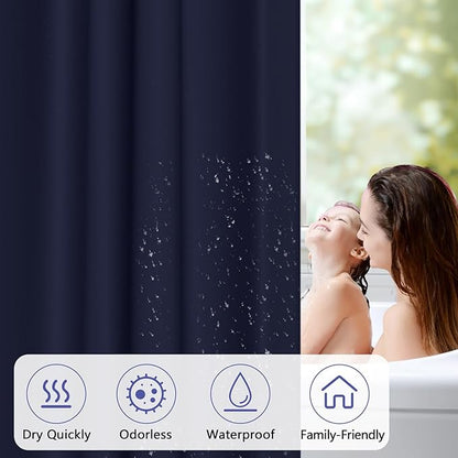 72 x 78 inch Navy Blue Extra Long Fabric Shower Curtain Liner, Waterproof Cloth Shower Liner with 3 Large Magnets, Bathroom Long Shower Curtain Lightweight Washable