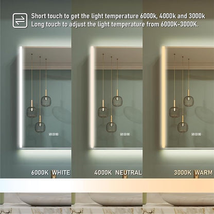 WELLFOR 24" x 30" LED Mirrored Bathroom Cabinet, Mirror Medicine Cabinet with Lights, Defogging LED Mirror Cabinet with Outlets & USB Ports, Surface Mounted, Left Opening Door, Hardwired Connected
