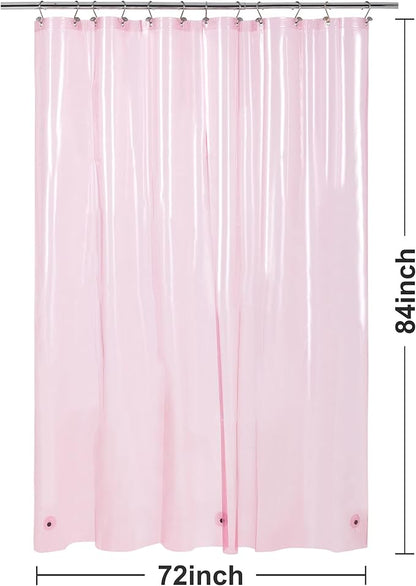 Barossa Design Extra Long Clear Pink Shower Curtain Liner with 3 Magnets - 72" x 84" XL, Waterproof PEVA Lightweight Shower Liner for Bathroom, PVC Free, Metal Grommets - Clear Pink, 72x84