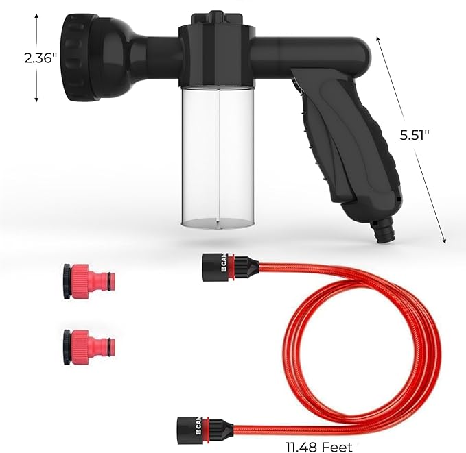 CAMPLUX Pet Washing Hose Attachment with Soap Dispenser, 11.48 FT Hose, 8-in-1 Sprayer Mode for Watering Flowers, Car Wash, Dog and Horse Showering