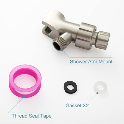 OFFO Shower Head Holder for Handheld Shower Head, Brushed Nickel Adjustable Shower Arm Mount for Connecting Shower Arm and Shower Hose, 1/2 in IPS Female Inlet and Male Outlet