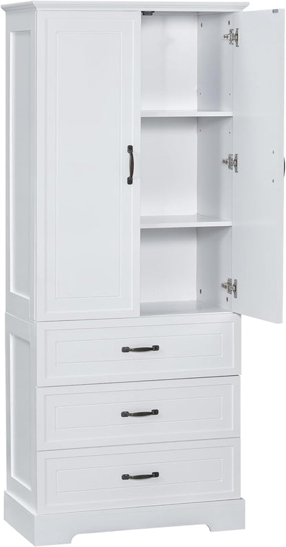 Favfurish 69" Tall Bathroom Storage Cabinet with Doors and 2 Drawers,Modern Linen Cabinets w/Adjustable Shelf & Magnetic Door Stopper,Freestanding Organizer for Dining Room,Kitchen,Office,White