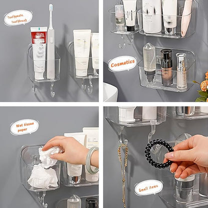 Adhesive Wall Mount Organizer Box,Acrylic Shelves for Wall,No Drilling Hang Walls,with Self Adhesive Tape,Automatic Draining for Bathroom, Kitchen, Living Room - Clear (Small)