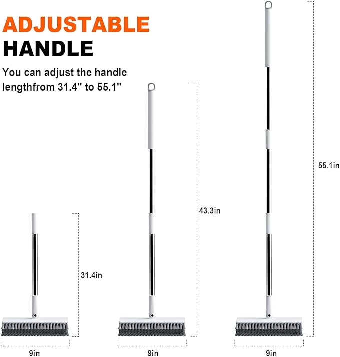 Grout Brush, Heavy-Duty Tile and Shower Floor Scrub Brush with Long Handle Stiff, Professional Grout Cleaner for Bathroom, Kitchen, Floor, Tile Brush Concrete Surfaces