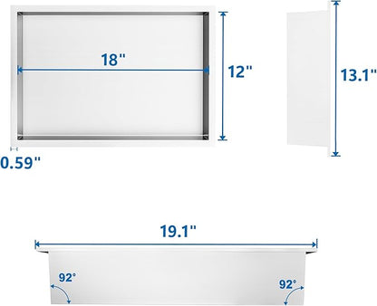 Neodrain 18X12Inch Shower Niche, White Stainless Steel Wall Niche NO Tile Needed Recessed Cabinet Shower for Bathroom Storage