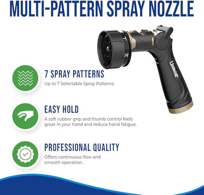 Underhill Pattern Master Gold Series Garden Water Hose Nozzle Sprayer Head, 3/4-Inch Thread Inlet, Heavy-Duty, Adjustable 7 Spray Patterns, NG250-8S