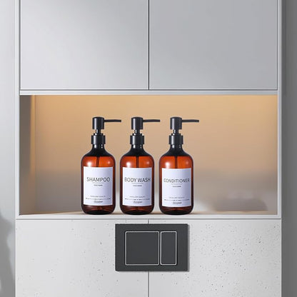 Shampoo and Conditioner Bottles(5Pack),Shampoo Dispenser for Shower,Bottles Refillable with Pump,Bathroom Dispenser Sets(Amber)