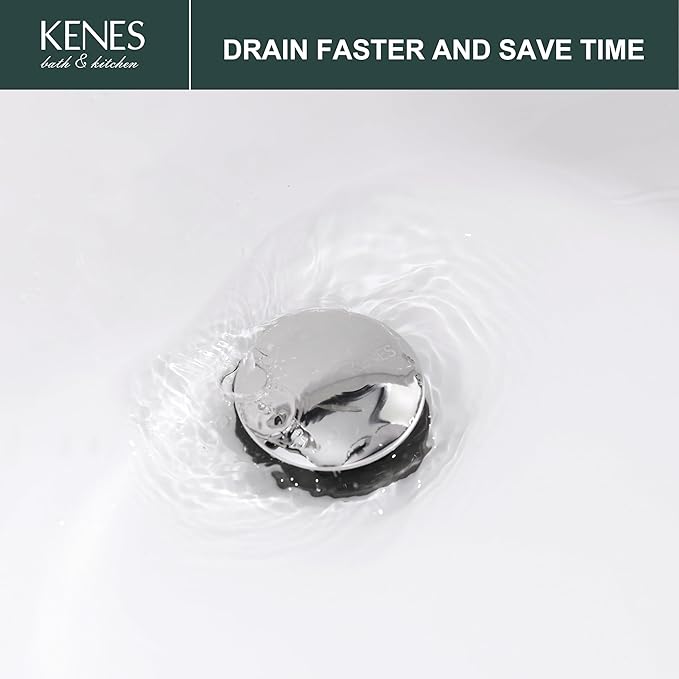 KENES Chrome Bathroom Pop Up Sink Drain with Overflow, Lavatory Bathroom Vanity Sink Drain Stopper, Sink Drain Assembly with Overflow Anti Clog Pop Up Drain