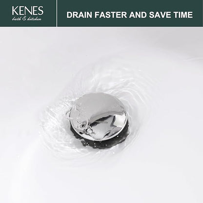 KENES Chrome Bathroom Pop Up Sink Drain with Overflow, Lavatory Bathroom Vanity Sink Drain Stopper, Sink Drain Assembly with Overflow Anti Clog Pop Up Drain