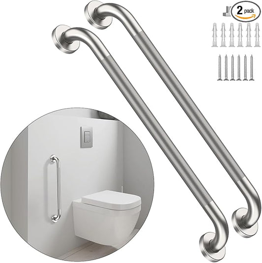 32 Inch Anti Slip Shower Grab Bar, Munzong 2 Pack Stainless Steel Bathroom Grab Bar, Brushed Nickel Knurled Bathroom Balance Bar,Safety Hand Rail Support Handicap Elderly Senior Assist Bath Handle