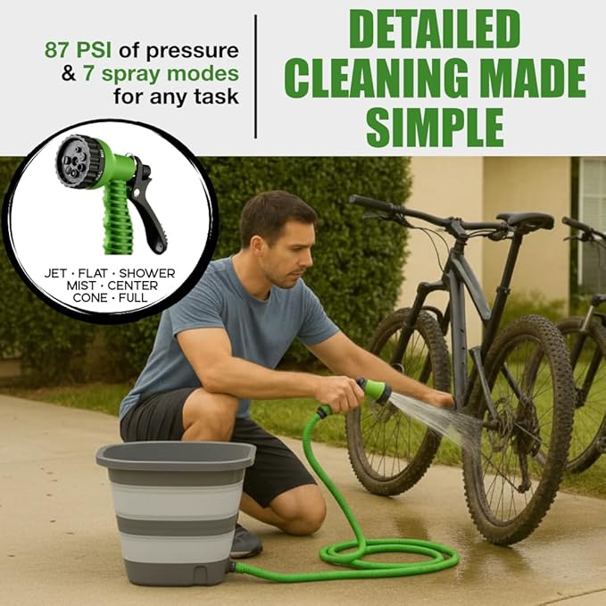 Rinse Kit & Portable Shower | Battery Powered with 60 Min Runtime | 4 Gal Collapsible Water Bucket | Perfect for Outdoor, Camping, Hiking, RV, & Beach Use | Car, Dog & Bike Wash