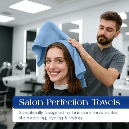 DAN RIVER 100% Cotton Salon Towels Set – 16x26 inches, Pack of 24, Highly Absorbent and Quick-Dry Towels for Hand, Salon, Spa, Beauty, Gyms and Home Hair Care, Blue