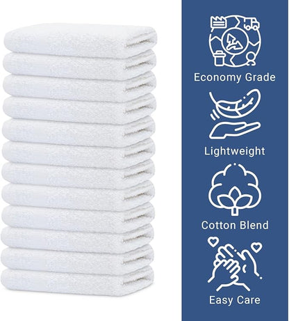 GOLD TEXTILES 12 Pack Economy White Washcloths Set (12x12 inches) - Cotton Blend Commercial Grade Cleaning Rags, Quick Drying & Soft Face Cloths, Fingertip Towels for Bathroom, Spa, Gym, and Kitchen