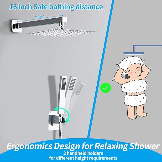10 Inch Polished Chrome Shower Faucet Set with Rain Shower Head and Handheld Spray, Wall Mounted Rainfall Shower Head with Handheld Combo, Bathroom luxury Shower System with Valve and Trim