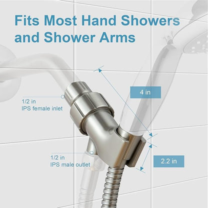 OFFO Shower Head Holder for Handheld Shower Head, Brushed Nickel Adjustable Shower Arm Mount for Connecting Shower Arm and Shower Hose, 1/2 in IPS Female Inlet and Male Outlet