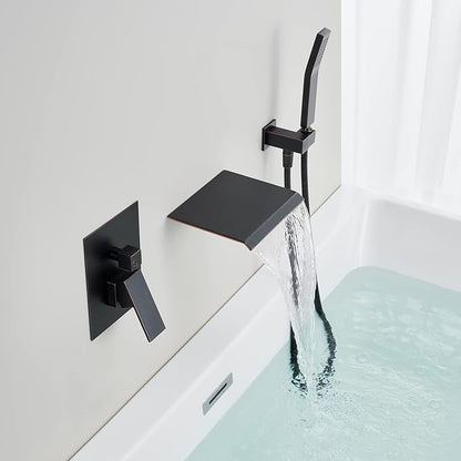 Wall Mount Tub Filler Waterfall Tub Faucet Oil Rubbed Bronze Bathtub Faucet Brass Single Handle Bathroom Faucet with Hand Shower