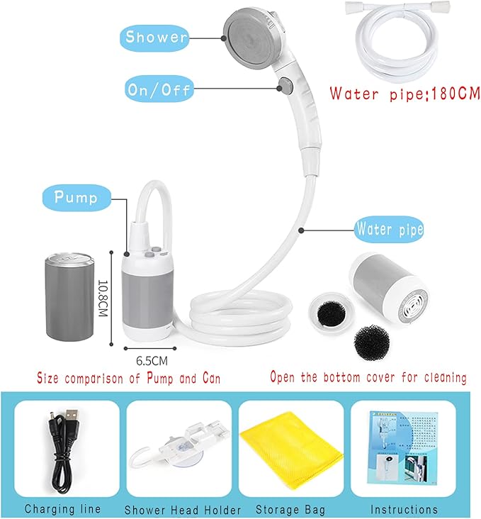 Iron Hammer Portable Shower Electric Shower Camping Shower Built-in 5000mAh Large Capacity Rechargeable Battery-Powered Shower for Indoor or Outdoor Showering Car Washing Pet Bathing