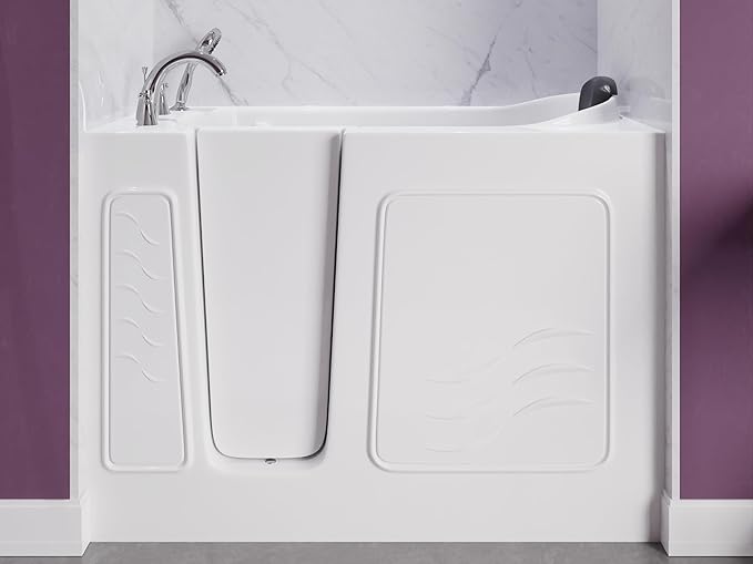 ANZZI Walk In Tub 53'' x 26'' with Quick Fill Faucet, 60" Shower Head, Easy Entry, Watertight Seal, Head Pillow, Slip-Resistant, ADA Seating, White Gelcoat, Safety Grab Bar - AMZ2653LWS-CP