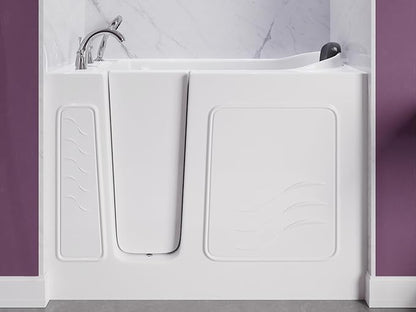 ANZZI Walk In Tub 53'' x 26'' with Quick Fill Faucet, 60" Shower Head, Easy Entry, Watertight Seal, Head Pillow, Slip-Resistant, ADA Seating, White Gelcoat, Safety Grab Bar - AMZ2653LWS-CP