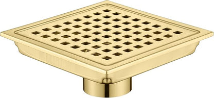 4 Inch Square Shower Floor Drain, Brushed Nickel High Flow Shower Drain Kit with Flange with Hair Filter, Removable Grate Cover, Stainless Steel, Abs Fixing Tray, CUPC Certified (Brushed Gold)