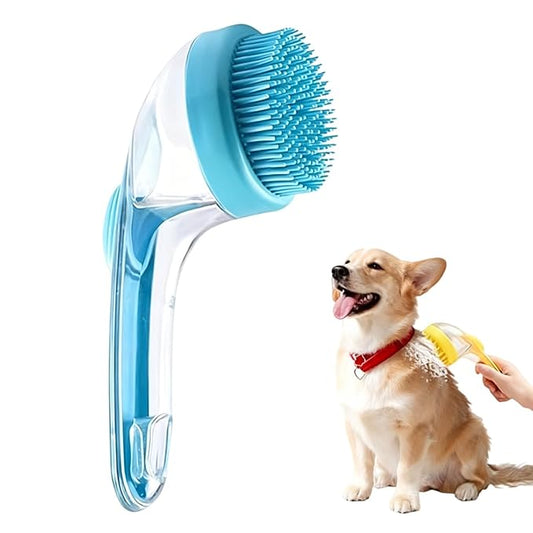 Pet Bath Brush 2 in 1 Dog Shampoo Brush with Built-in Shampoo Dispenser for Long Short Haired Dogs Cats Bubble Maker for Bathing Grooming (Blue)