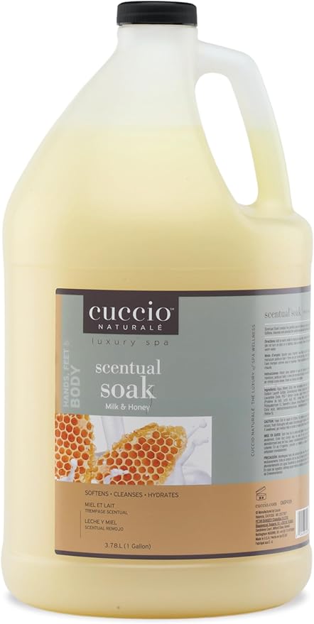 Cuccio Naturale Scentual Soak Milk & Honey – 1 Gallon (128 oz) Manicure, Pedicure & Body Soak, Multi-Use Formula Softens, Hydrates & Cleanses Skin, Paraben-Free Professional Spa Size