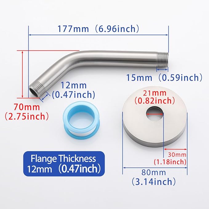 Wall Mounted Shower Arm Extension Head Holder Stainless Stee for Elbow Bathroom Accessories Pipe Bath Tube Brushed Nickel,SW-RD91018-6BN.