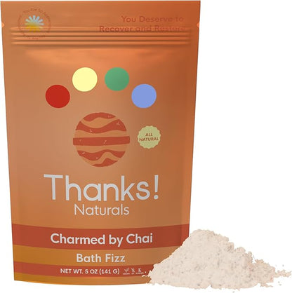 Bath Fizz, Charmed by Chai, Vegan & Natural Bath Fizz with Cinnamon Oil, Himalayan Pink Salt, Shea Butter & Cardamom, Spa at Home, Self Care Essential, Multiple Baths, 4 OZ