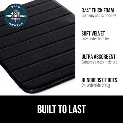 GORILLA GRIP Memory Foam Bath Mat, Soft Absorbent US Designed Bathroom Rug, Gripping Dots Machine Washable Bathmat, Cushioned Floor Mats, Shower Sink Rugs Room Décor Accessories, 24x17 Black