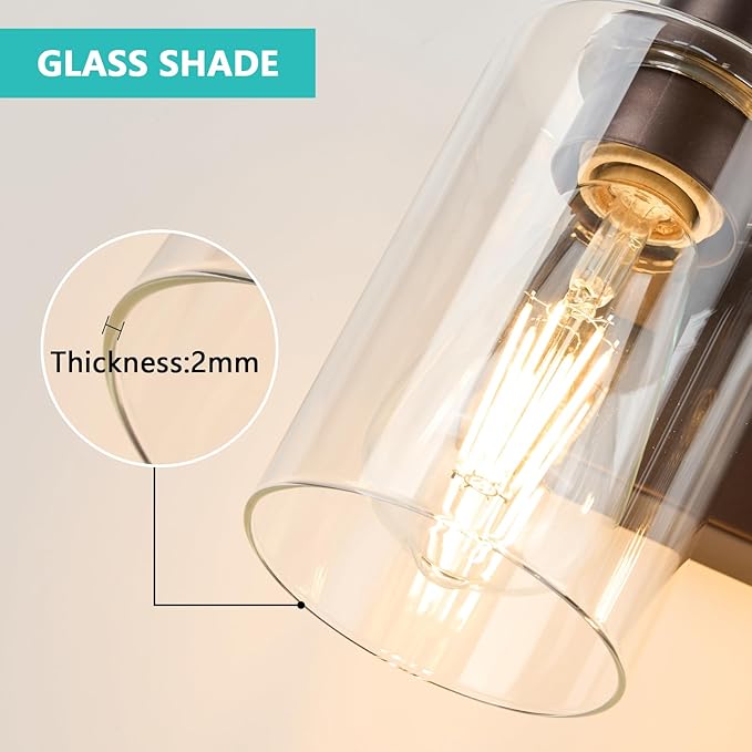 5-Light Bathroom Light Fixtures Modern ORB Vanity Lights for Bathroom Lighting Fixtures Over Mirror with Clear Glass Shade for Cabinet Mirror Bedroom Hallway