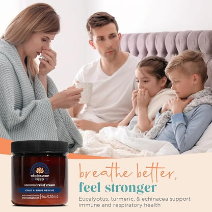 Wholesome Hippy Menthol & Eucalyptus Comfort Balm – Natural Aromatherapy Chest & Body Rub with Shea, Cocoa & Mango Butters, Peppermint & Spearmint Oils – 4oz