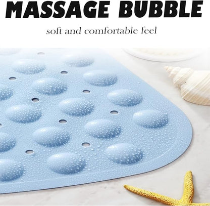 Mrcrypos Corner Shower Mats 25.5 x 25.5 Inches Bath Mat with Suction Cups and Drain Holes, Quick Dry Anti Slip Bathmat Machine Washable Shower Stall Mats for Bathroom, Baby Blue