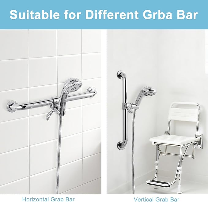 OFFO ADA Handshower Shower Grab Bar Head Holder, Universal Fit 1.25''(32mm) Hand Held Shower Bracket for Handicap Grab Bar, Detachable Bathroom Replacement, 360 Degree Rotation Sprayer Holder, Chrome
