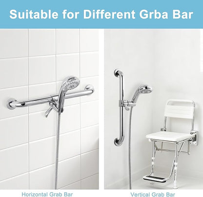OFFO ADA Handshower Shower Grab Bar Head Holder, Universal Fit 1.25''(32mm) Hand Held Shower Bracket for Handicap Grab Bar, Detachable Bathroom Replacement, 360 Degree Rotation Sprayer Holder, Chrome