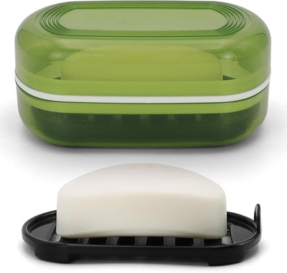 Soap Holder - Portable Travel Soap Case with Draining Layer - Perfect for Bathroom, Gym, Camping, Traveling (Green)