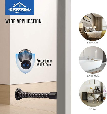 HOMOTEK 30 Pack Oil Rubbed Bronze Spring Door Stops,3-1/8” Heavy Duty Door Stop - Flexible Spring Door Stopper with Low Mounted Black Rubber Bumper Tips