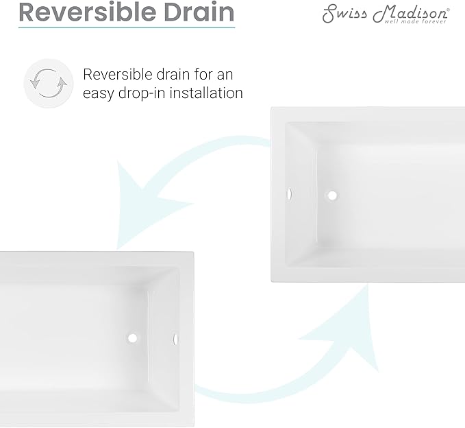 Swiss Madison Voltaire 60" x 30" Reversible Drain Drop-In Bathtub