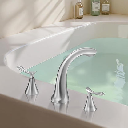 VEVOR Roman Tub Faucet, 3 Hole Waterfall Bathtub Faucet, Gooseneck Bath Tubs Faucets Set with 2 Handles, Deck Mount Bath Tub Faucets Set for Pet Washing, Adult Bathing, Brushed Nickel